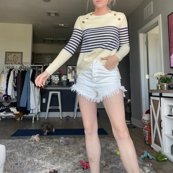 Striped cream cashmere sweater - Picture 1 of 3